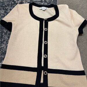 St. John Cream and Black Knit Cardigan